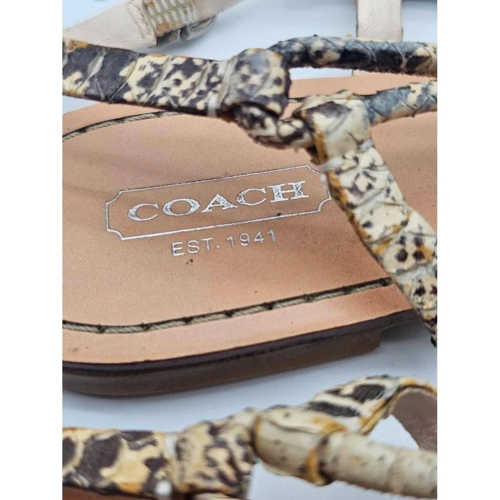 Coach Thong Sandals Women's 10 Snakeskin Print Flat T-Strap Logo